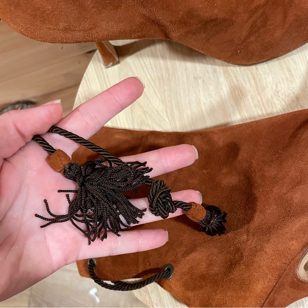 Ashley Dearborn, Elegant Brown/Orange Suede Knee-High Boots, Lace Up, Size 9.5 - Picture 14 of 16